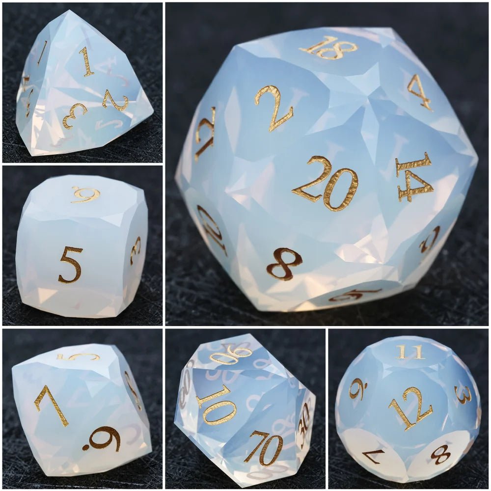 DND Dice | Diamond - Cut Opalite Glass Gemstone Dice Set - Bear Dice