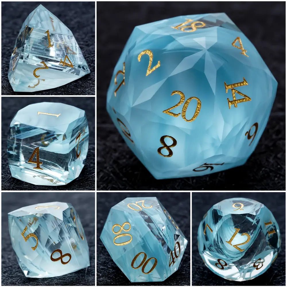 DND Dice | Diamond - Cut Sky Blue Glass Gemstone Dice Set - Bear Dice