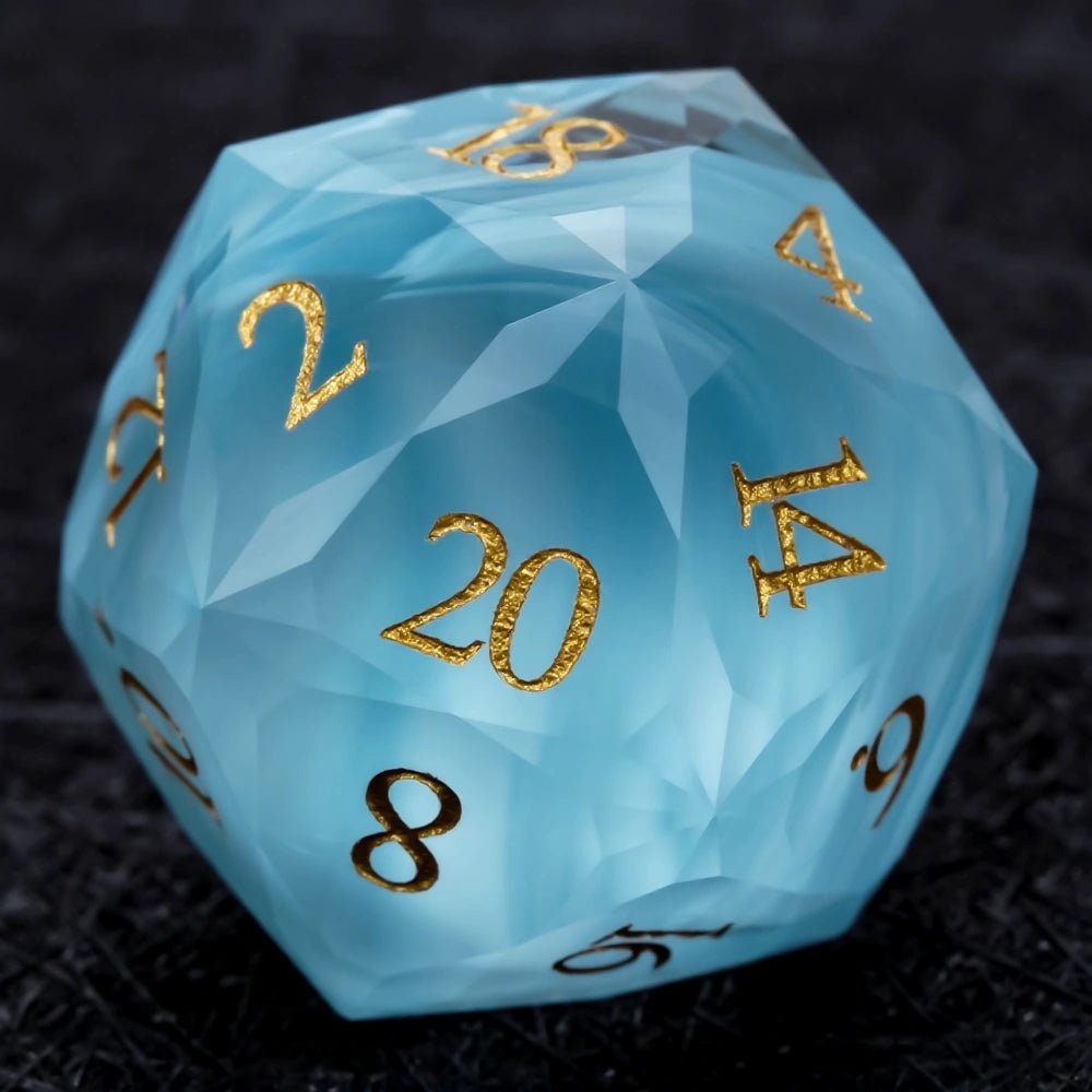 DND Dice | Diamond - Cut Sky Blue Glass Gemstone Dice Set - Bear Dice