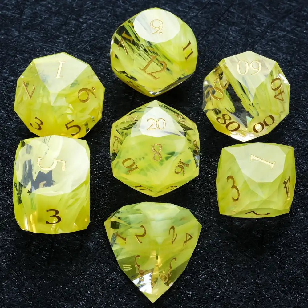 DND Dice | Diamond Cut Yellow - Green Glass Gemstone Dice Set - Bear Dice