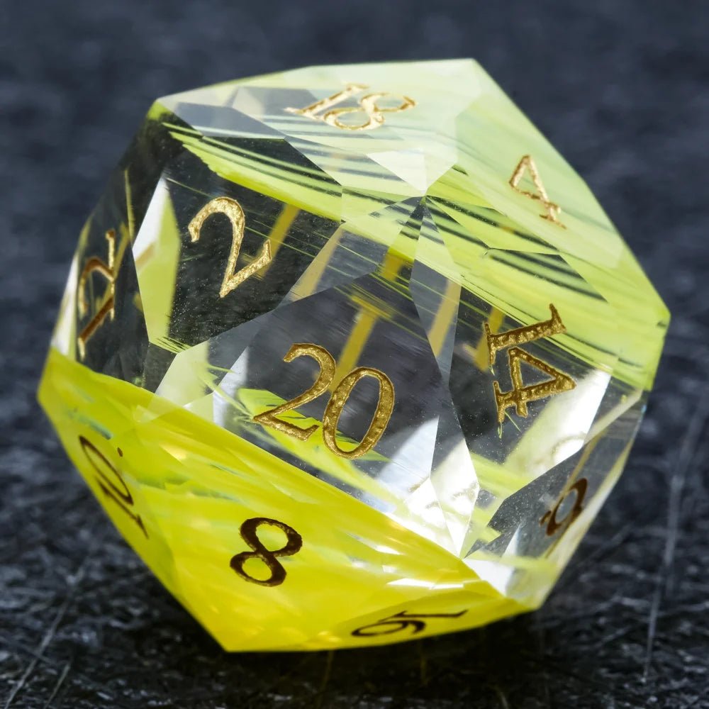 DND Dice | Diamond Cut Yellow - Green Glass Gemstone Dice Set - Bear Dice