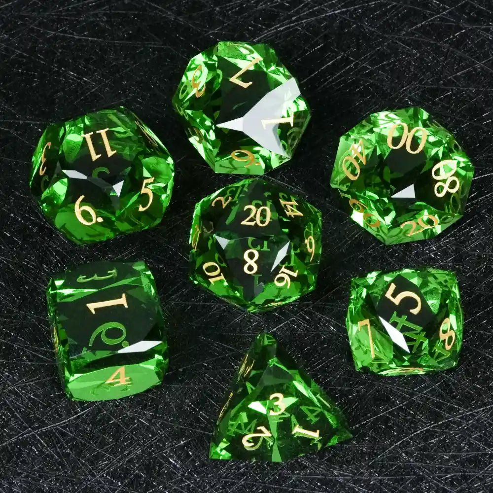 DND Dice - Diamond Faceted Emerald Dice Set - Bear Dice