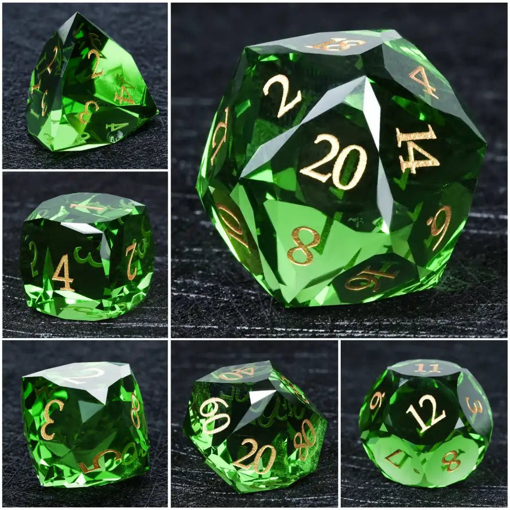 DND Dice - Diamond Faceted Emerald Dice Set - Bear Dice