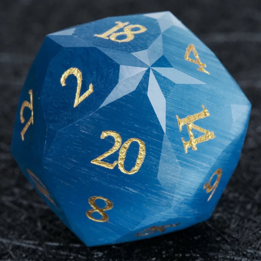 DND Dice | Diamond Polyhedron Sky Blue Glass Gemstone Dice Set with Gold Font - Bear Dice