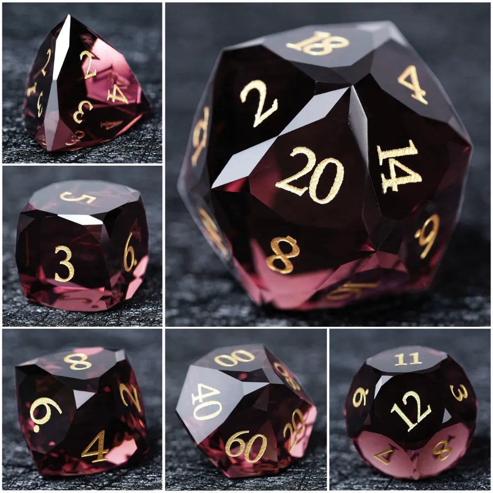 DND Dice - Engraved Gold Numbered Ruby Multi - Sided Dice Set - Bear Dice