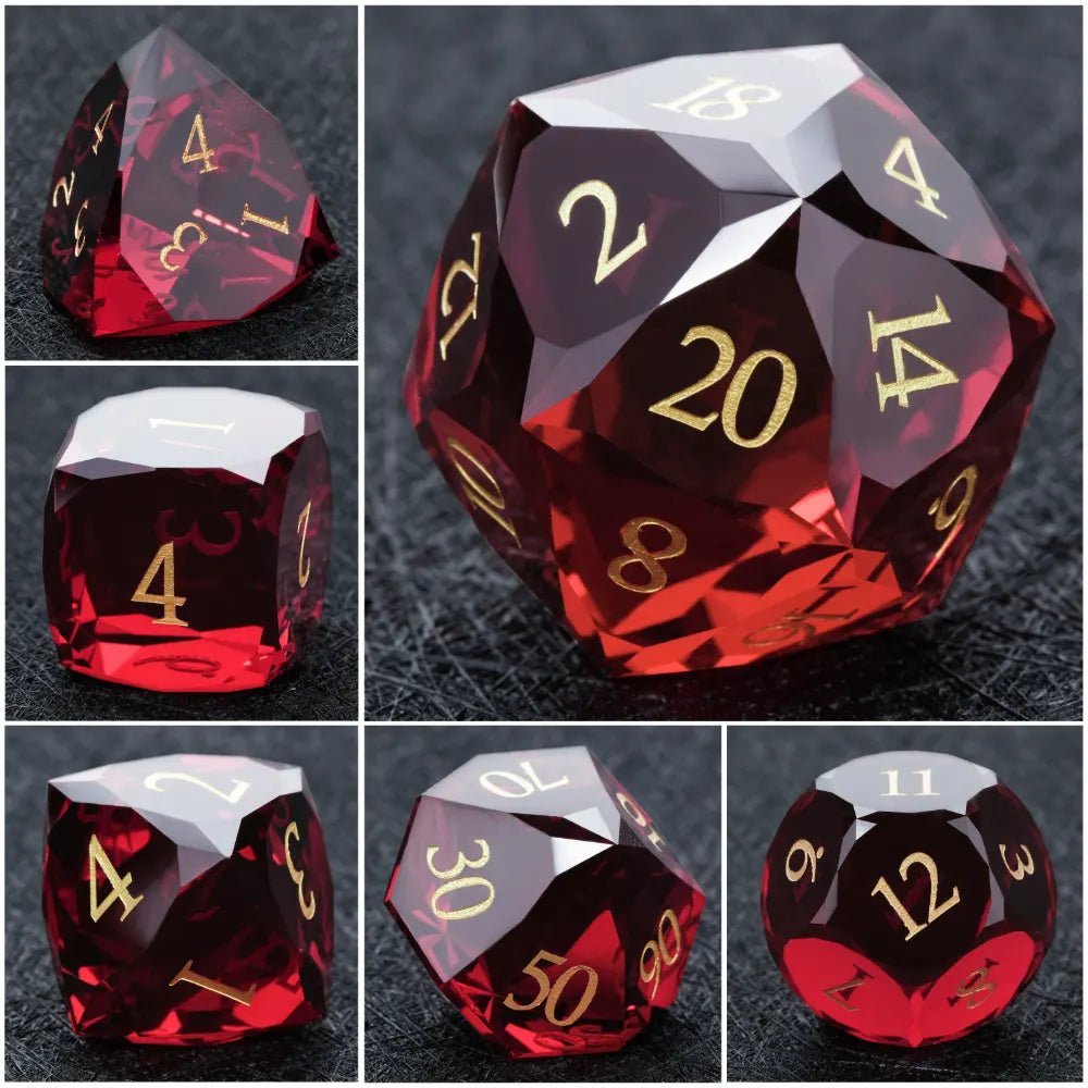 DND Dice - Garnet Red Glass Gemstone Dice Set - Bear Dice