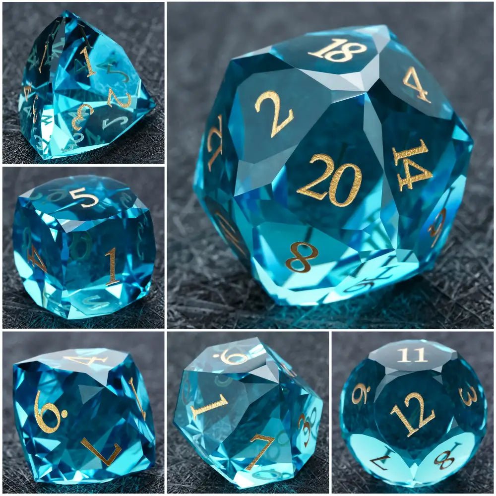 DND Dice - High Quality Blue Crystal Glass Gemstone Dice Set - Bear Dice