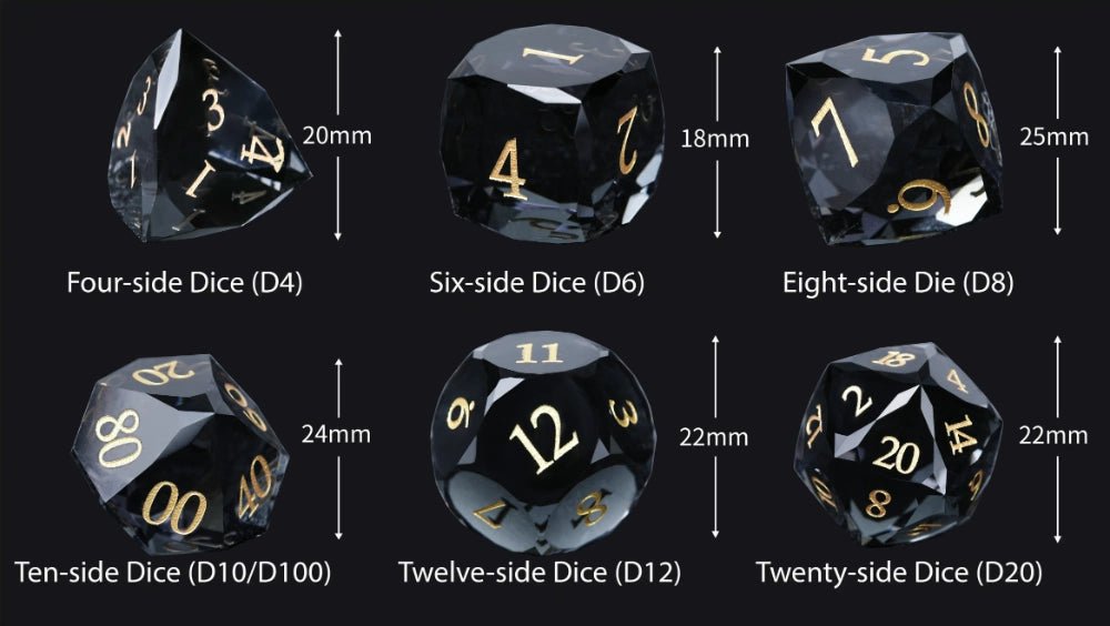 DND Dice - Premium Black Glass Gem RPG Dice Set - Bear Dice