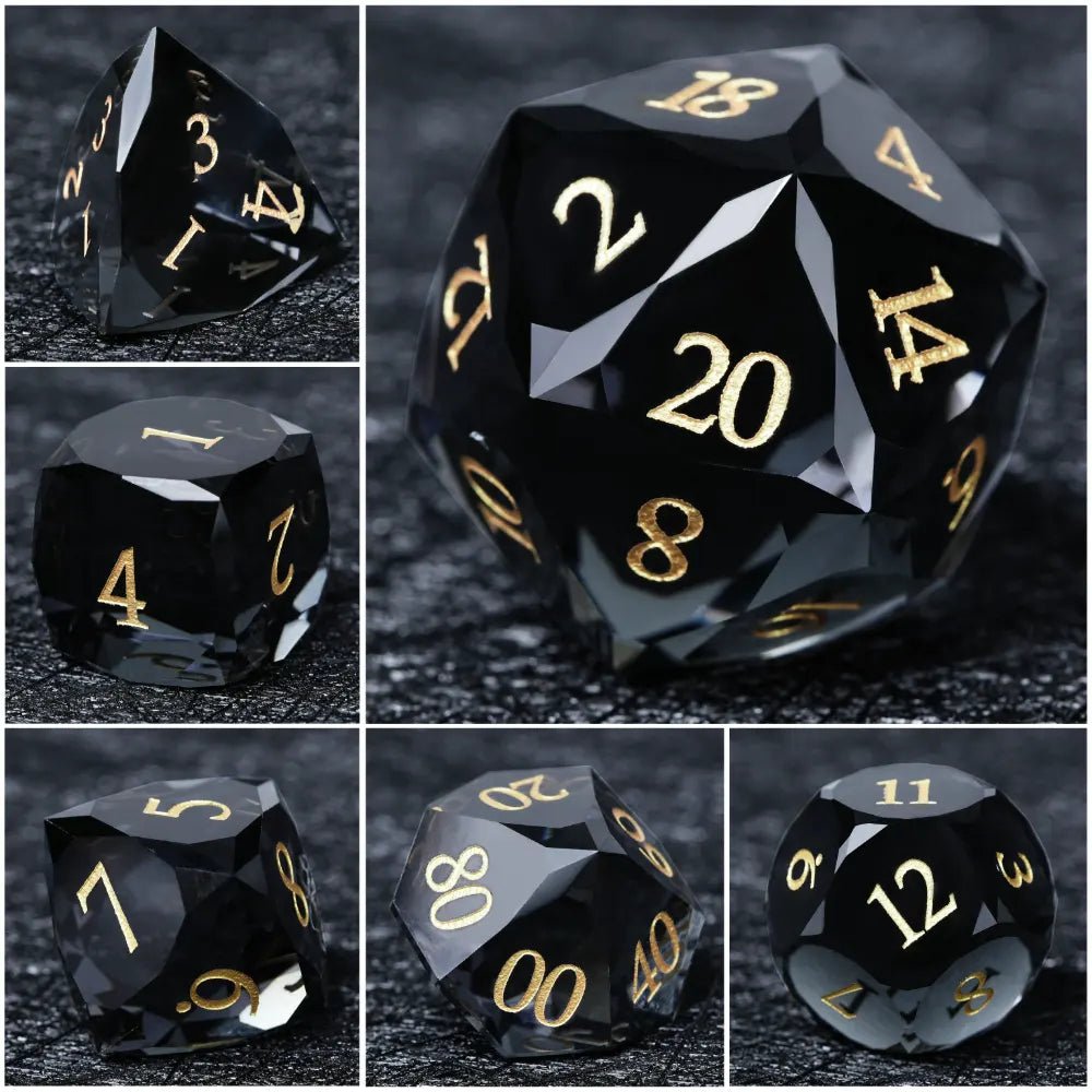 DND Dice - Premium Black Glass Gem RPG Dice Set - Bear Dice