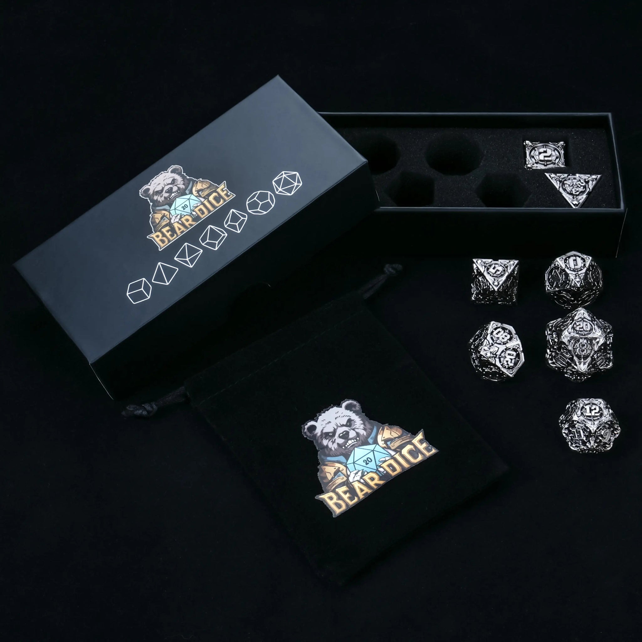 DND Dice - Steampunk Pirate Metal Dice Set - Bear Dice