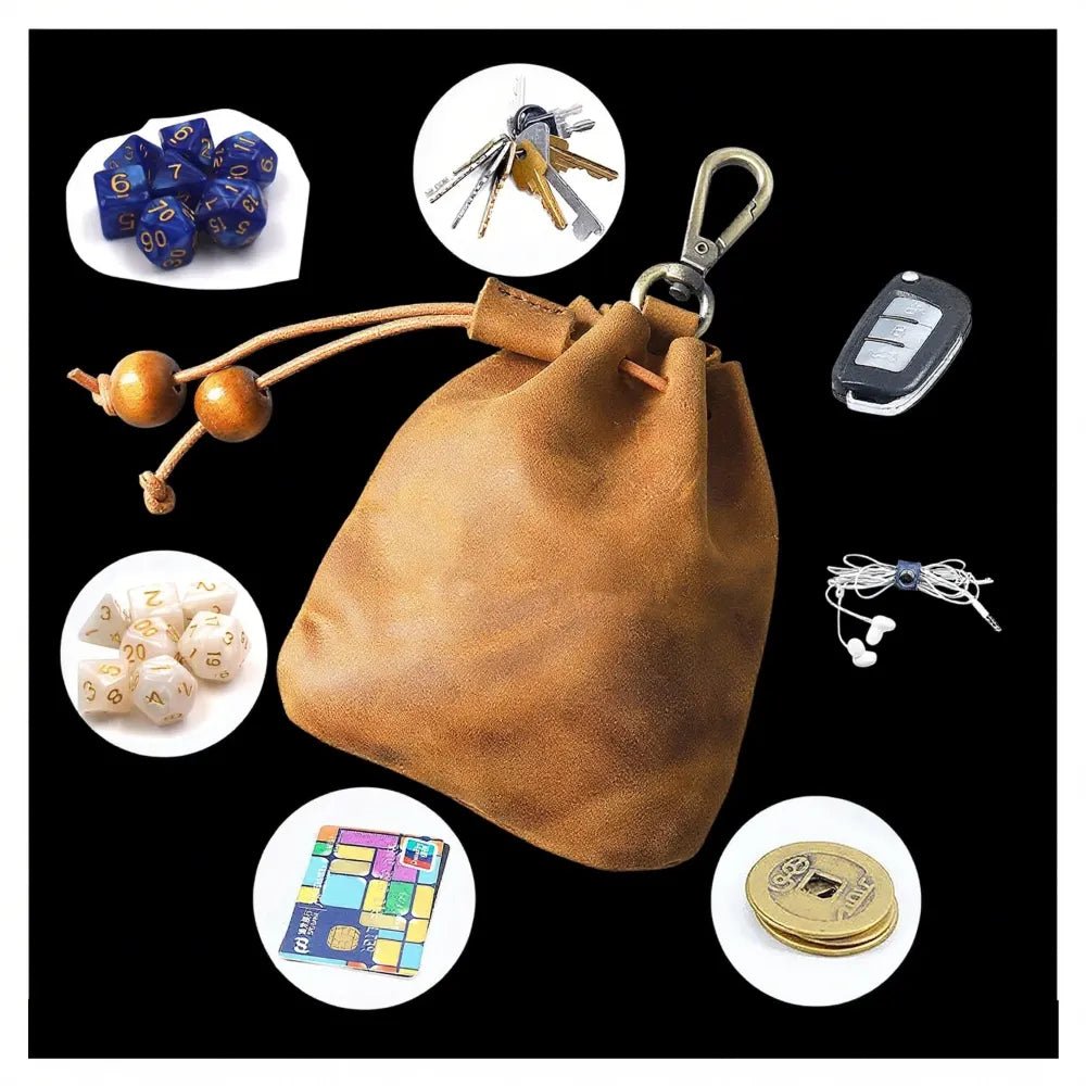 DND Dice Storage Bag in Vintage Cowhide Leather | Dungeons & Dragons Dice Bag - Bear Dice