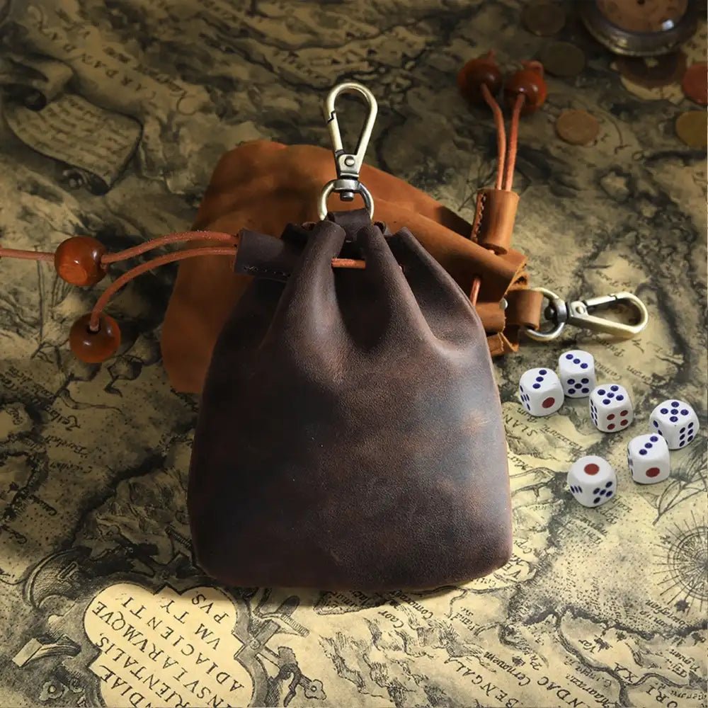 DND Dice Storage Bag in Vintage Cowhide Leather | Dungeons & Dragons Dice Bag - Bear Dice