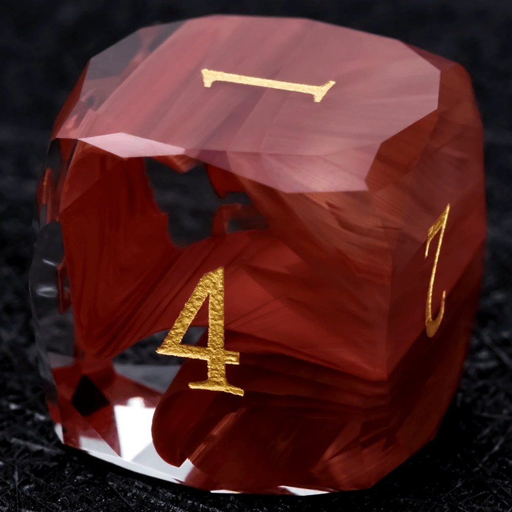 DND Gem Dice Set Crystal Flame Red Glass Diamond Cut Gold Digital RPG Dice - Bear Dice