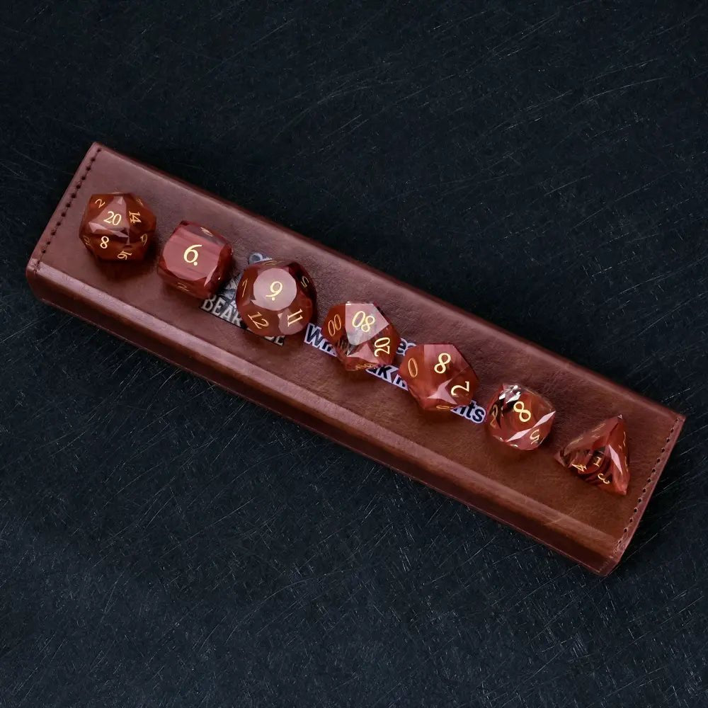 DND Gem Dice Set Crystal Flame Red Glass Diamond Cut Gold Digital RPG Dice - Bear Dice