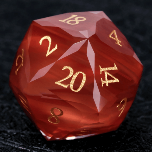 DND Gem Dice Set Crystal Flame Red Glass Diamond Cut Gold Digital RPG Dice - Bear Dice
