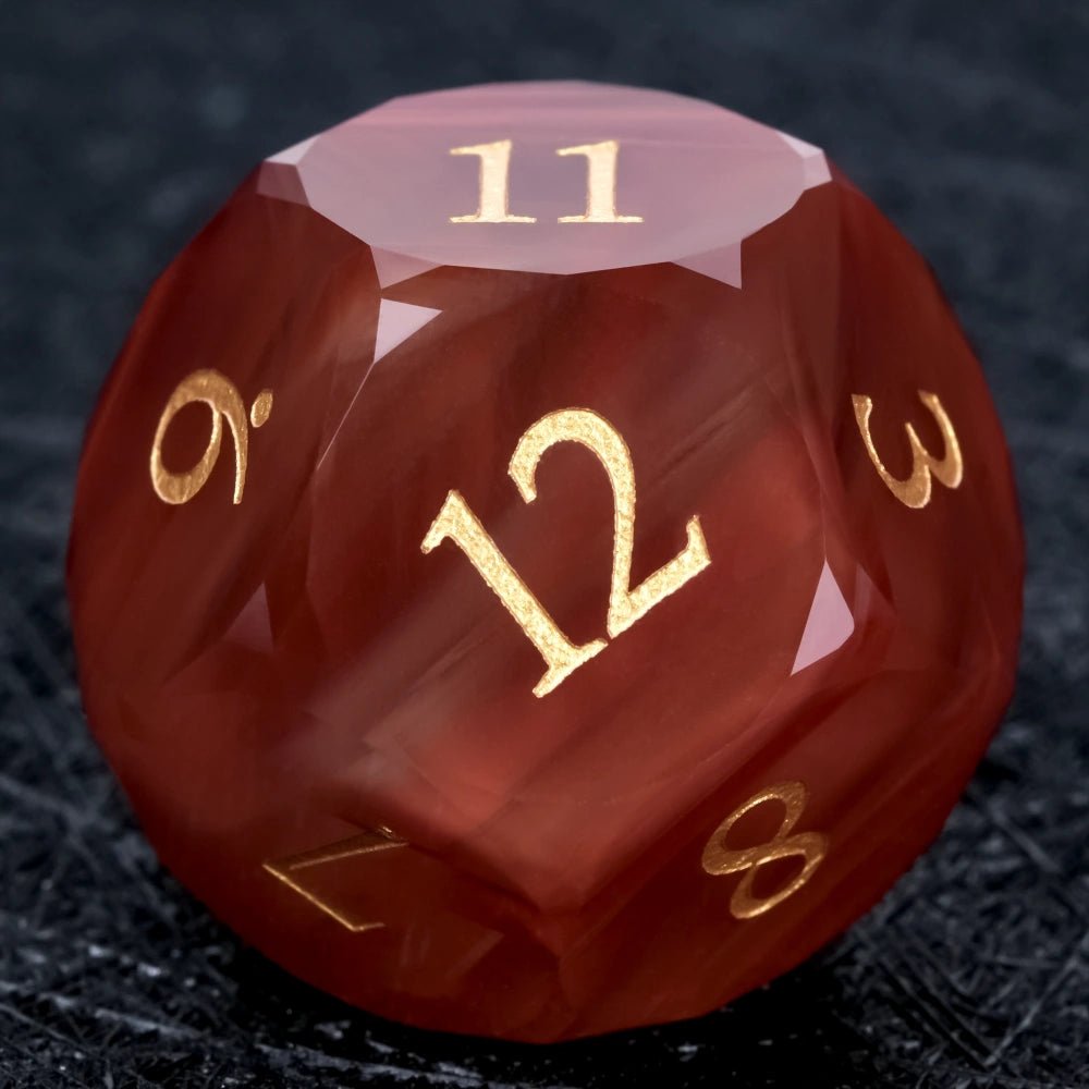 DND Gem Dice Set Crystal Flame Red Glass Diamond Cut Gold Digital RPG Dice - Bear Dice
