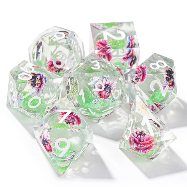 Dream Series - Butterfly Green Quicksand Resin DND Dice Set - Bear Dice