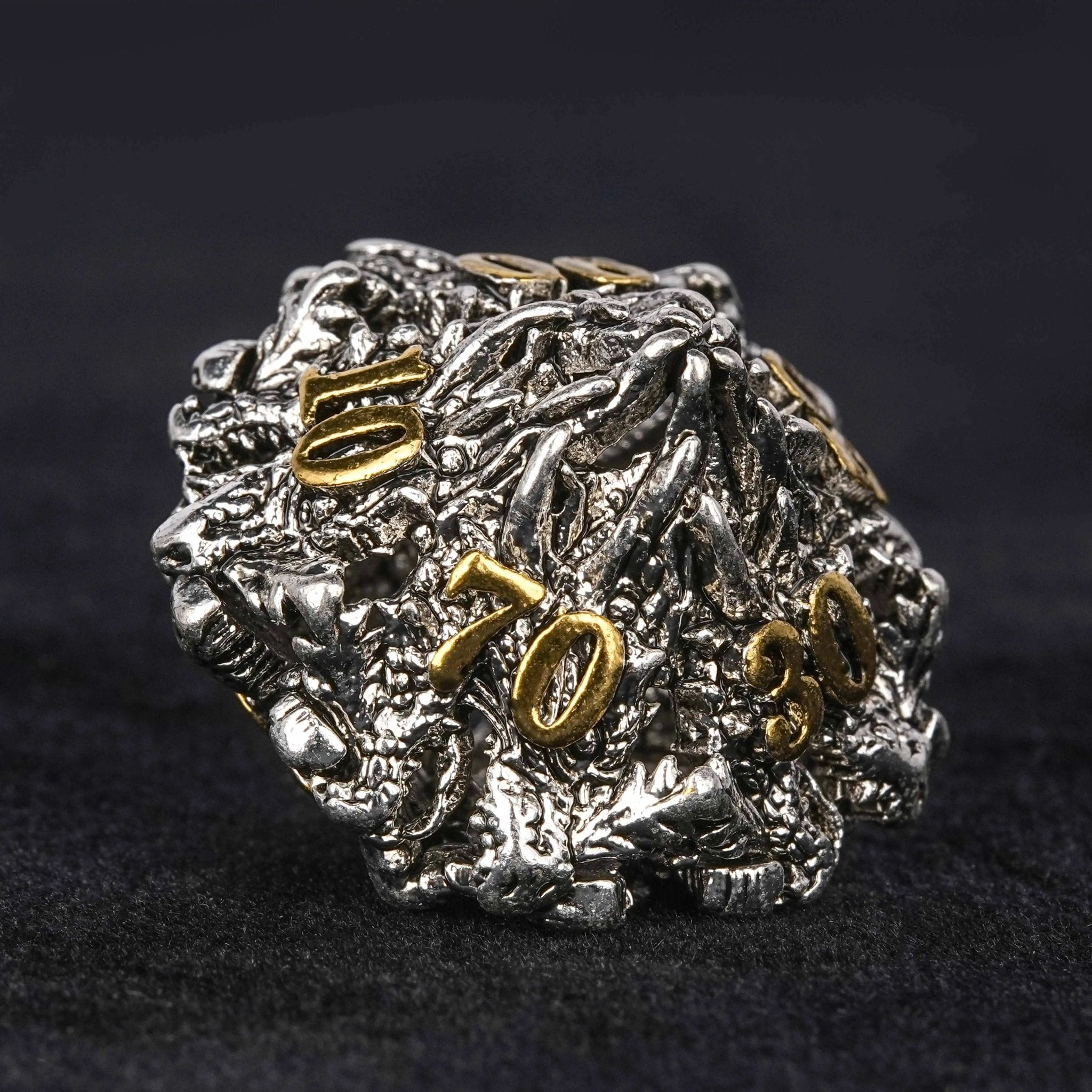 dungeons and dragons silver shaped dragon head metal hollow dice set - Bear Dice