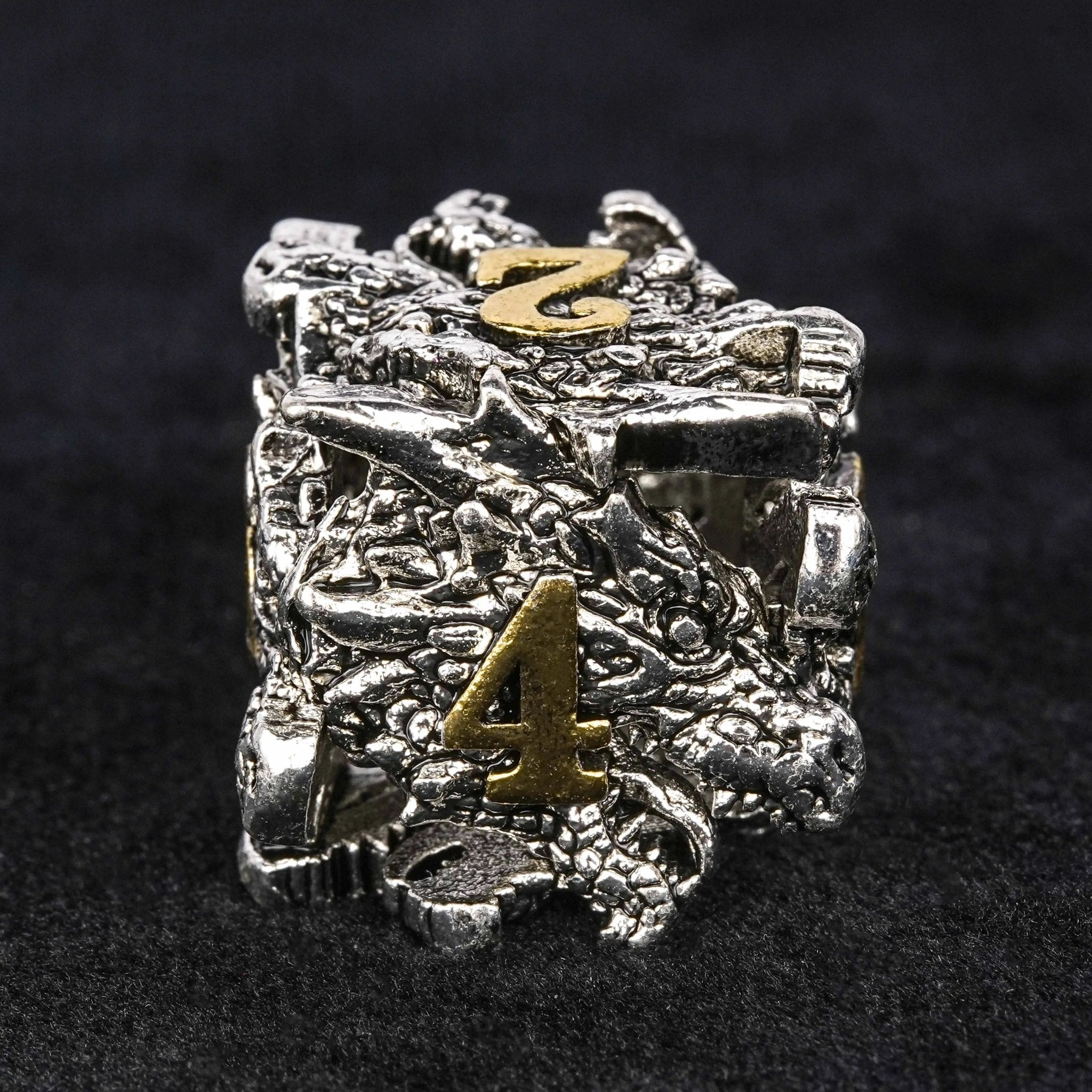 dungeons and dragons silver shaped dragon head metal hollow dice set - Bear Dice