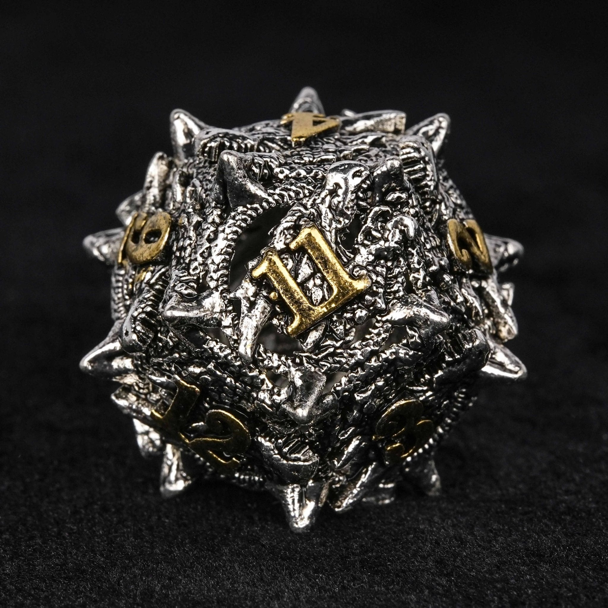 dungeons and dragons silver shaped dragon head metal hollow dice set - Bear Dice