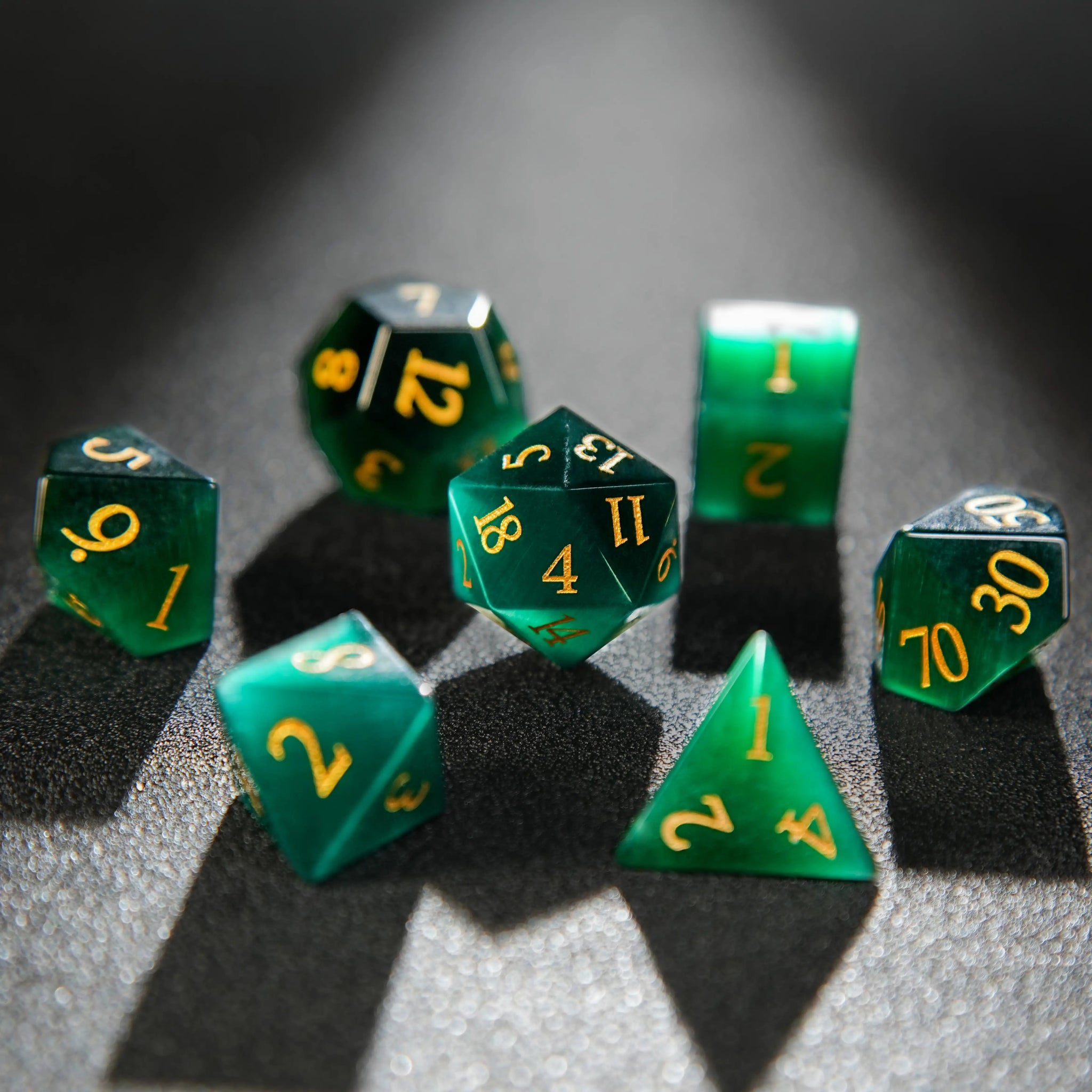 Dwarf Artisan - Emerald Gemstone DND Dice Set + Gold Numbers - Bear Dice