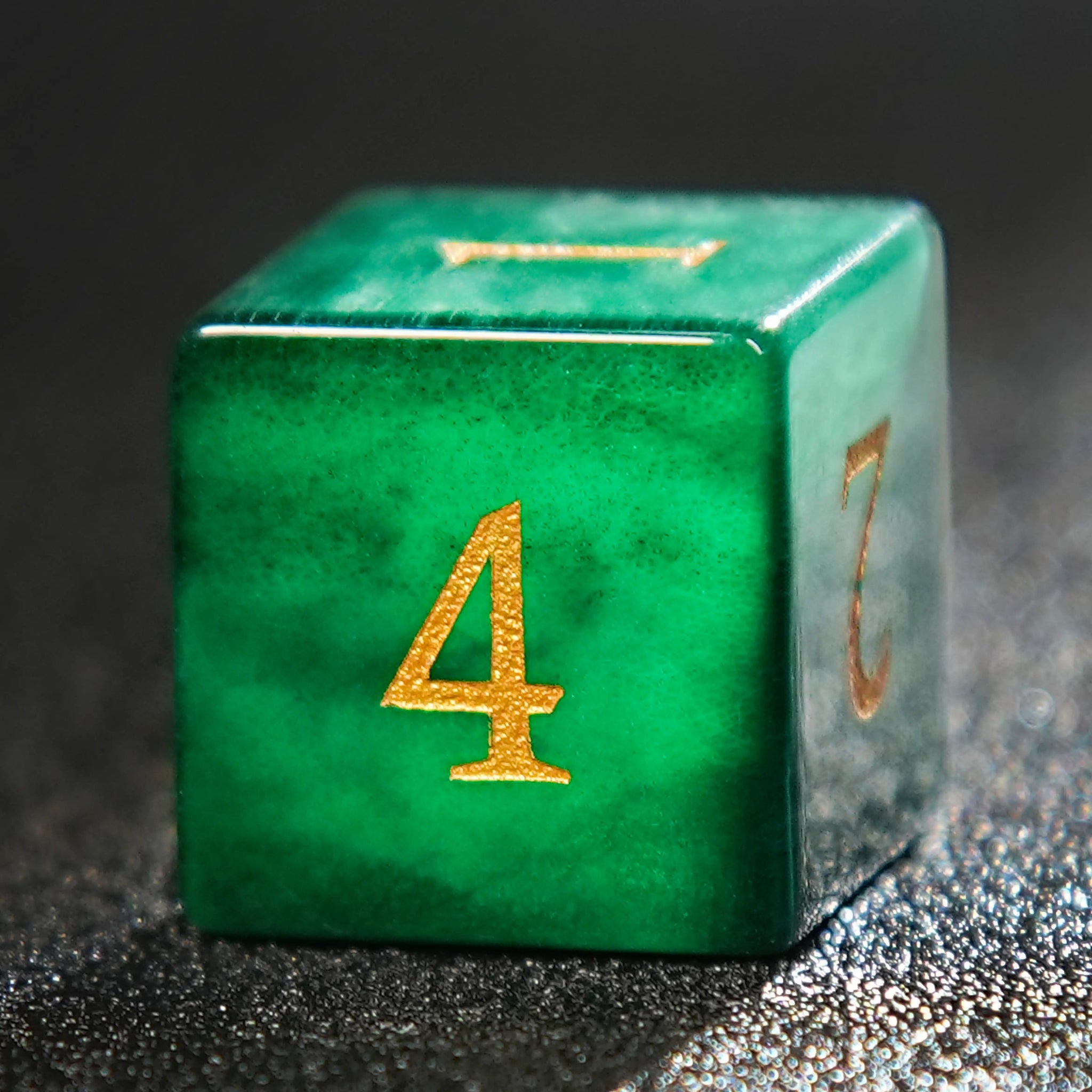 Dwarf Artisan - Emerald Gemstone DND Dice Set + Gold Numbers - Bear Dice