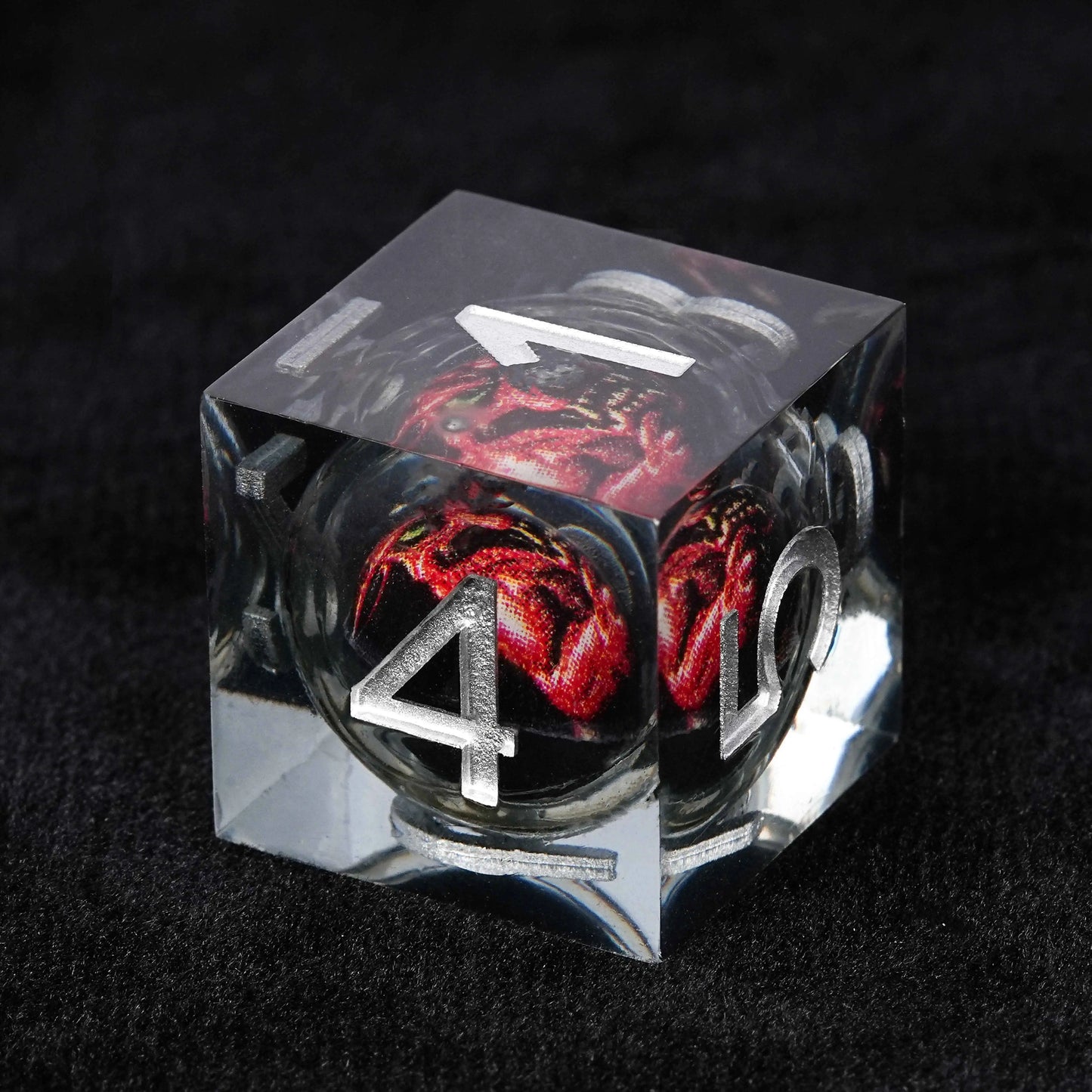 Black Fangs Monster Liquid Core Resin DND D6 Dice + Silver Font | Bear Dice