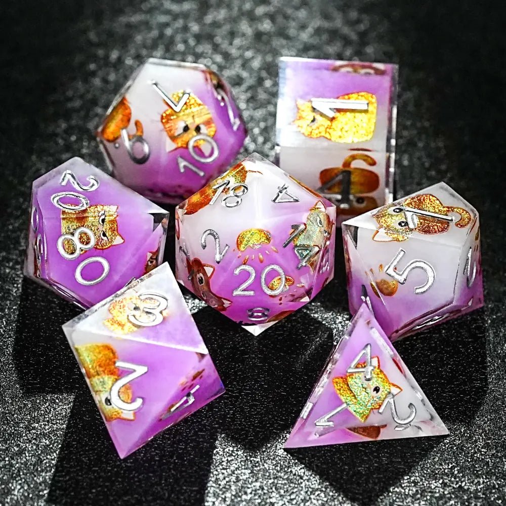 Exquisite cat - themed purple resin dice set - Bear Dice