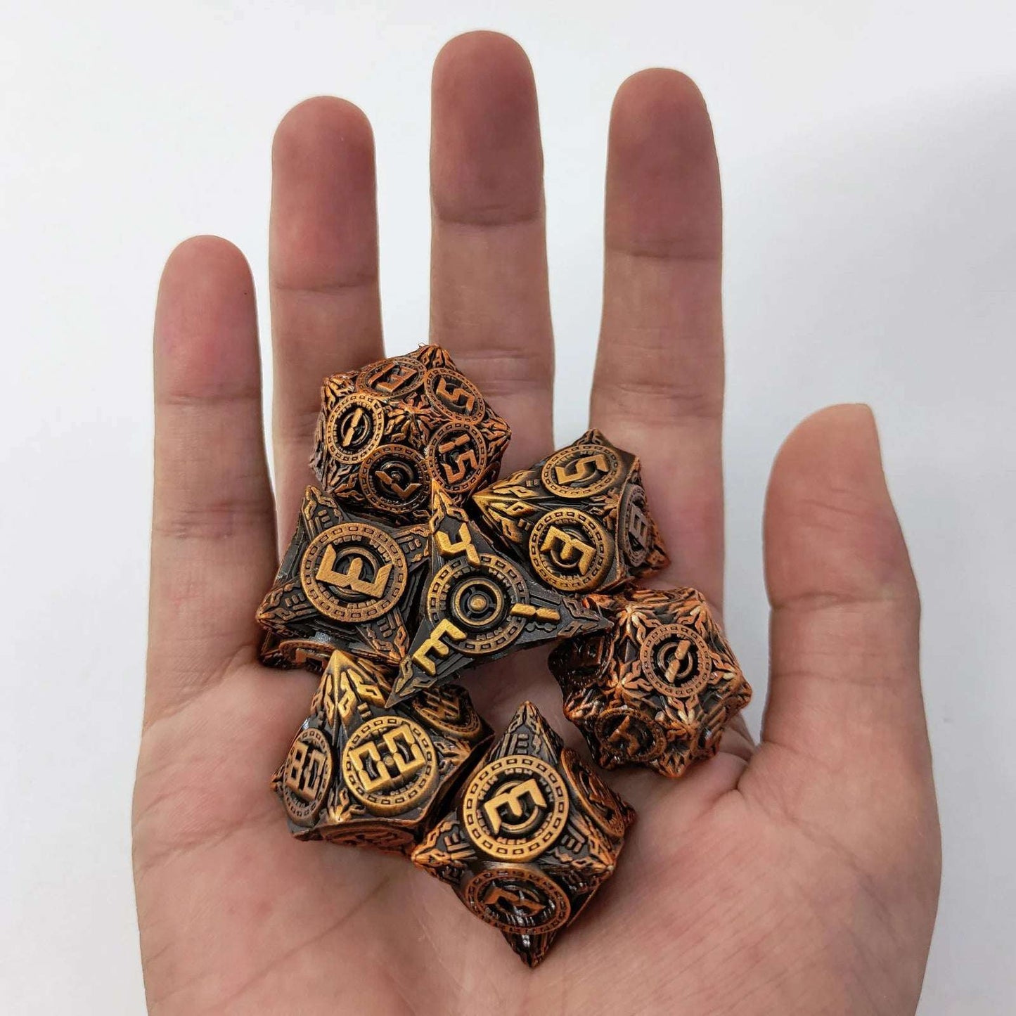 Cool UFO solid metal DND dice set antique gold | Bear Dice