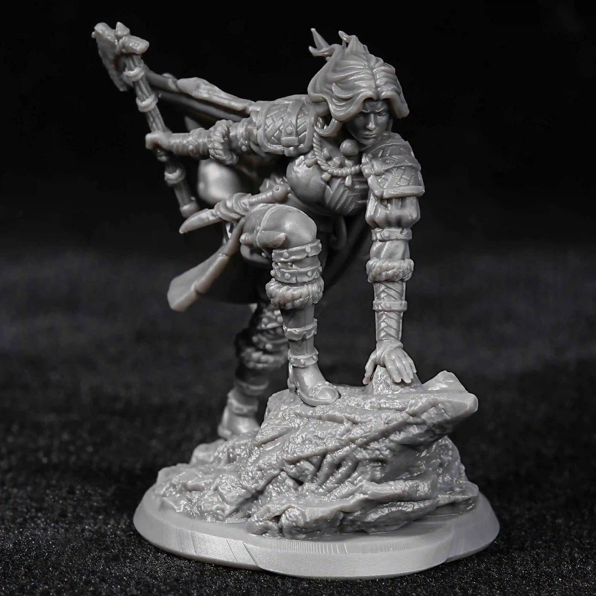 Female Human Ranger Tracker DND Character Miniature Model - Bear Dice