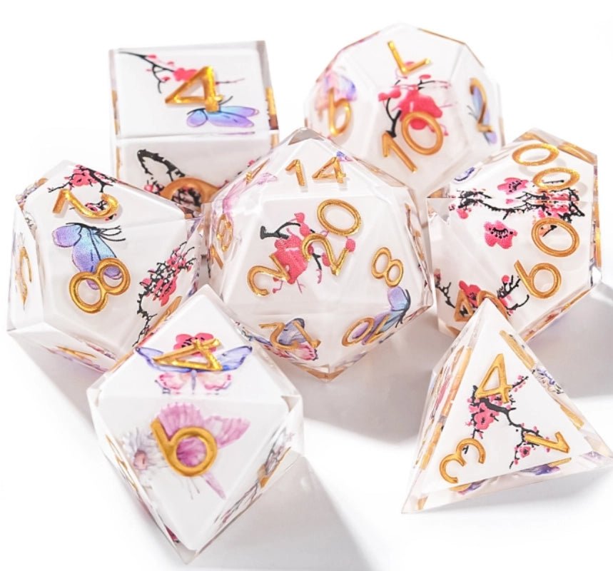 Flower and butterfly exquisite polyhedron resin dice set - Bear Dice
