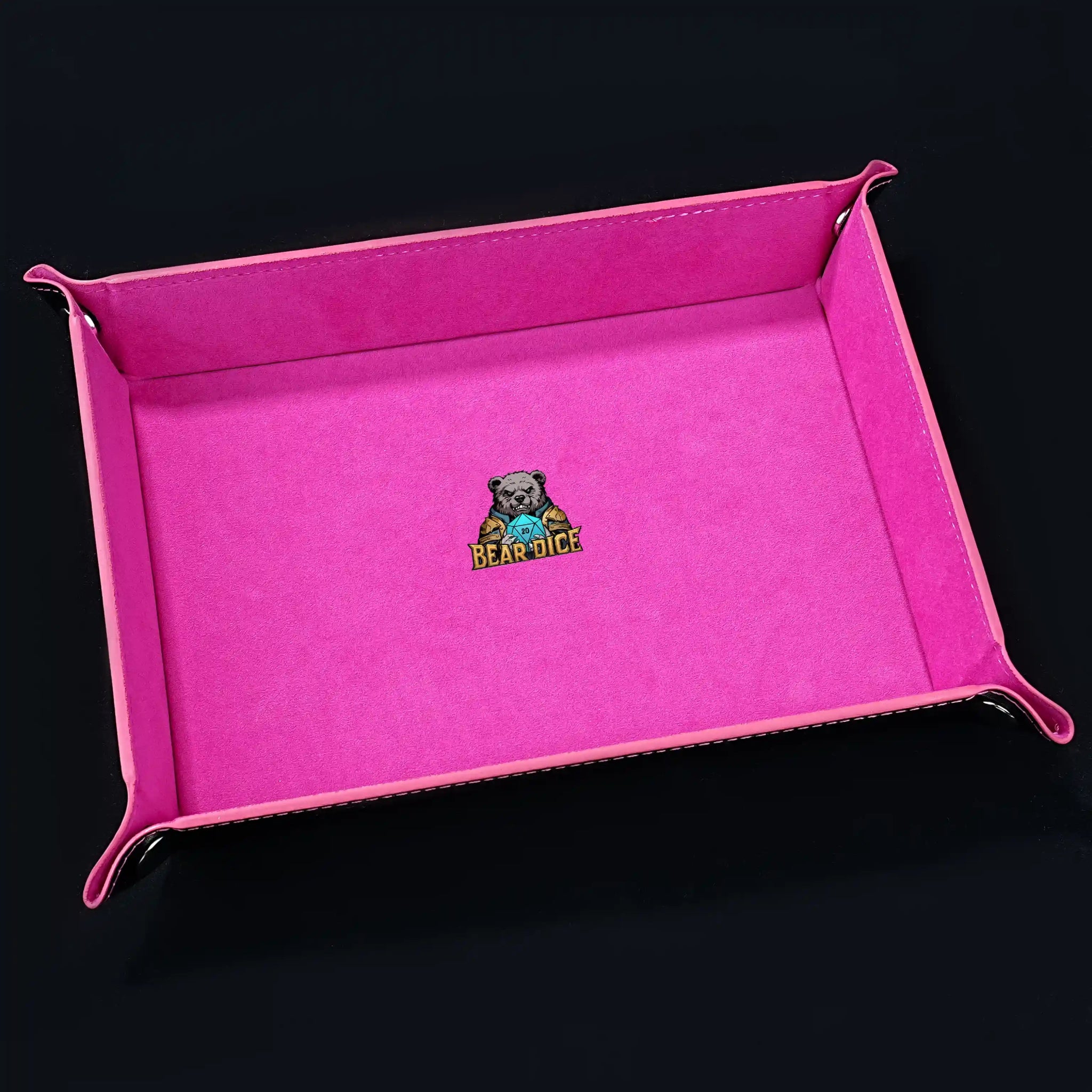 Four Corner Folding - Velvet Dice Pad Leather dnd Game Dice Tray - Bear Dice