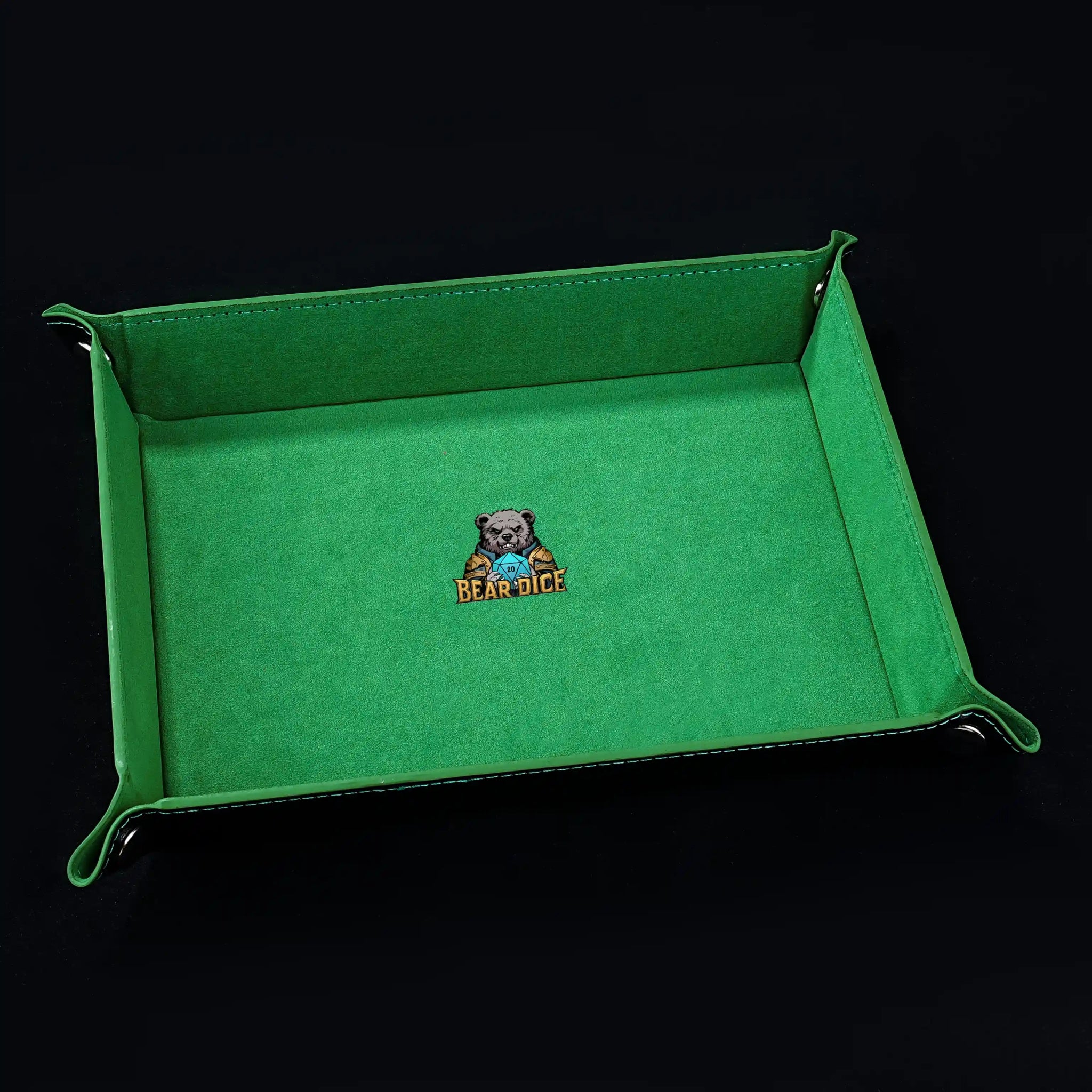 Four Corner Folding - Velvet Dice Pad Leather dnd Game Dice Tray - Bear Dice