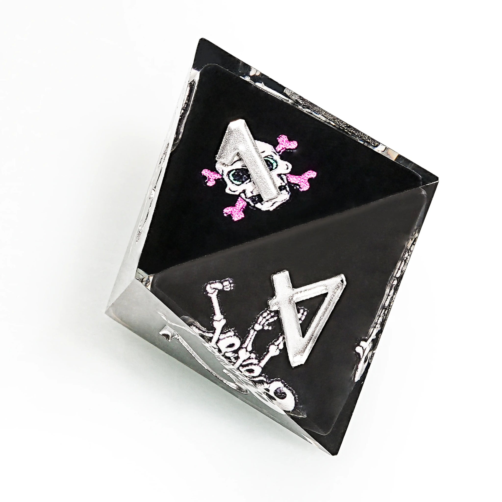 Funny Skull Black Resin DND Dice Set + Silver Numbers - Bear Dice