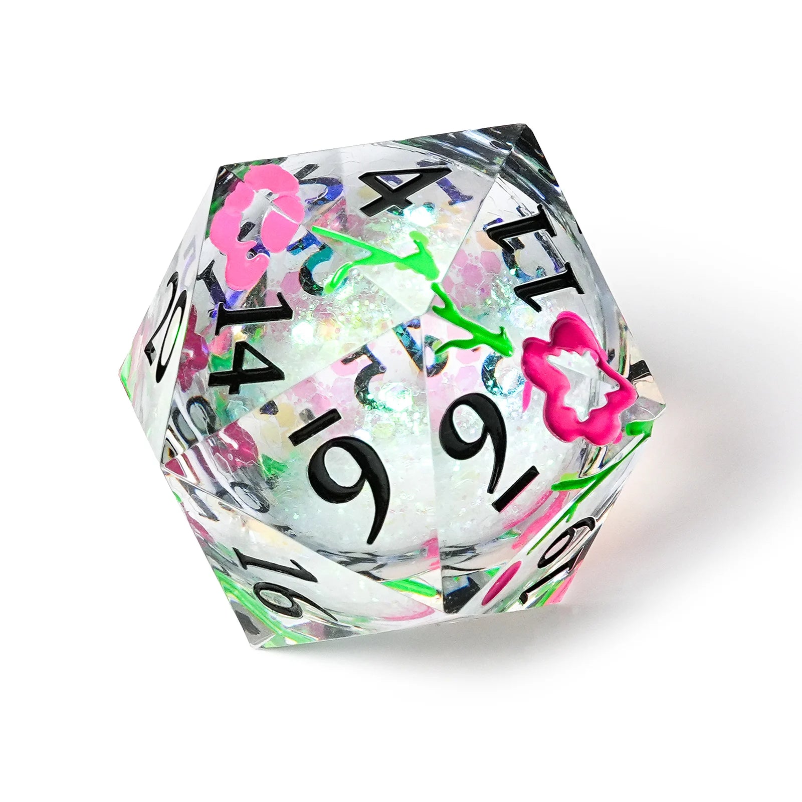 Colorful Glitter-35mm Single D20 Liquid Core Resin Dice + Black Numbers | Bear Dice