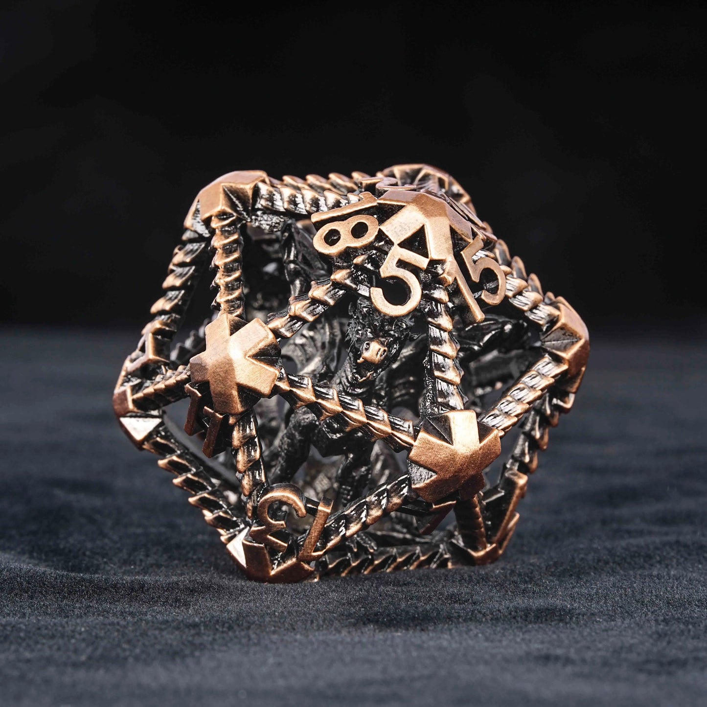 3D Metal Flying Dragon Bronze Hollow D20 Polyhedron Dice 40mm | Bear Dice