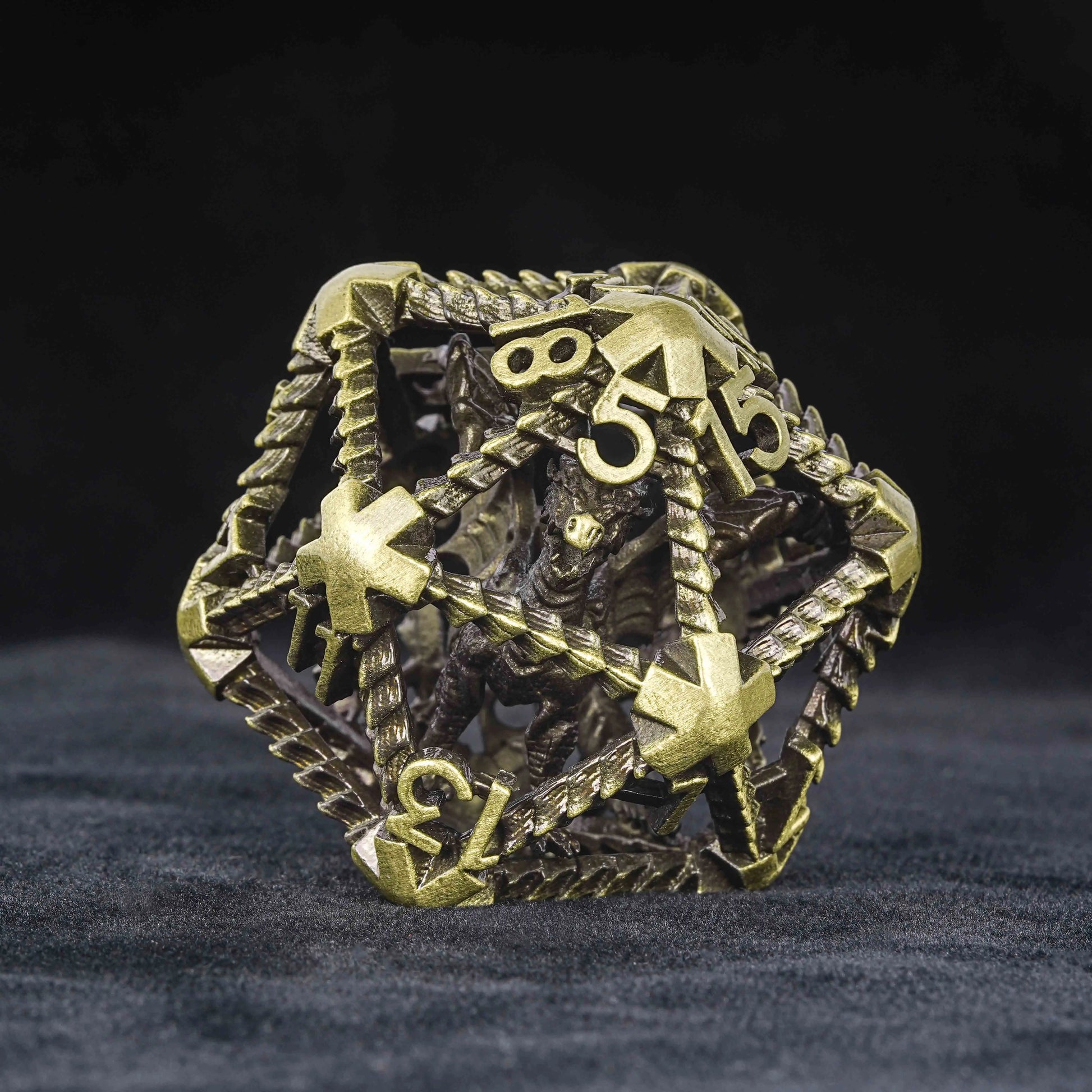 3D Metal Flying Dragon Bronze Hollow D20 Polyhedron Dice 40mm | Bear Dice