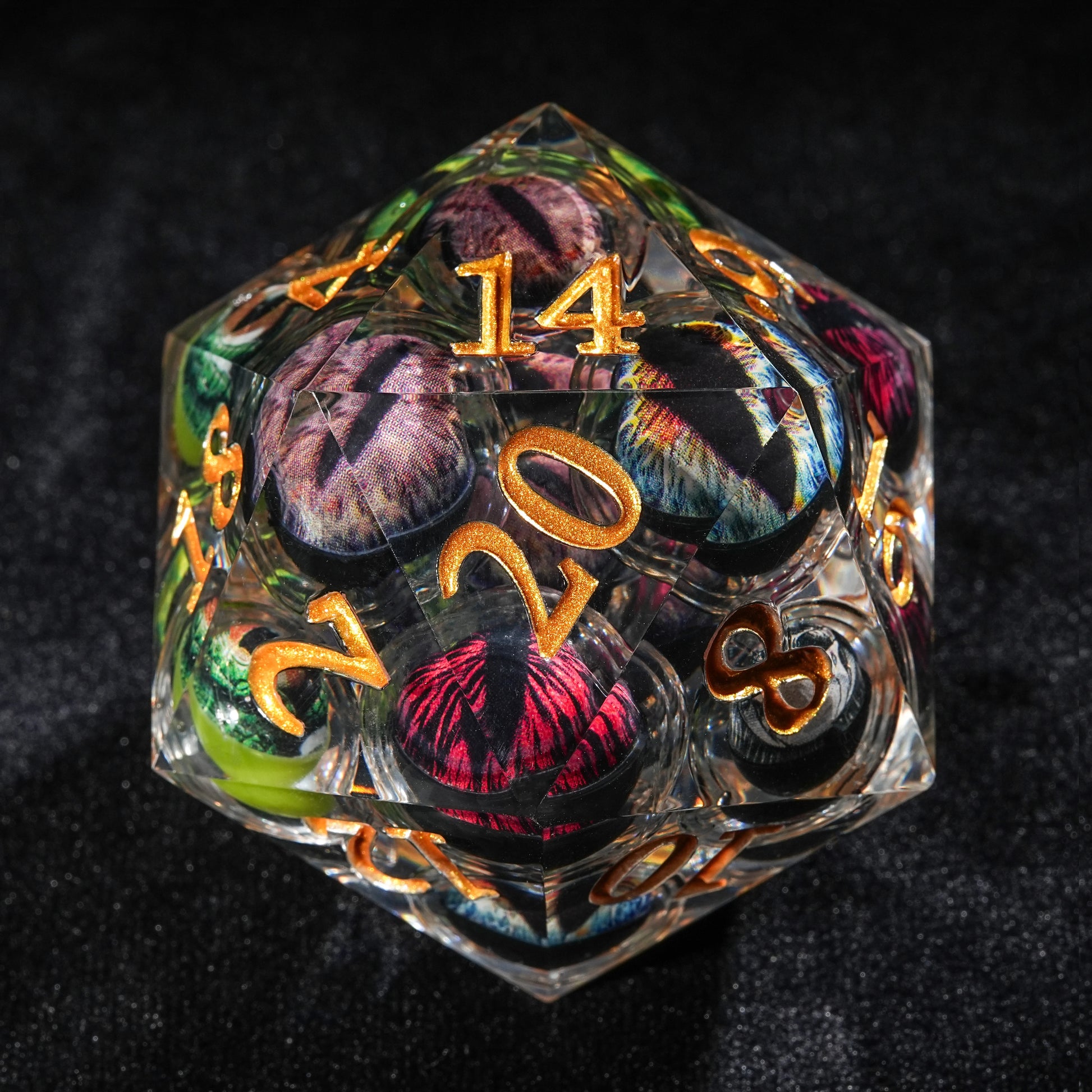 Eye of Odin 50mm Liquid Core Resin D20 Dice+Gold Font | Bear Dice