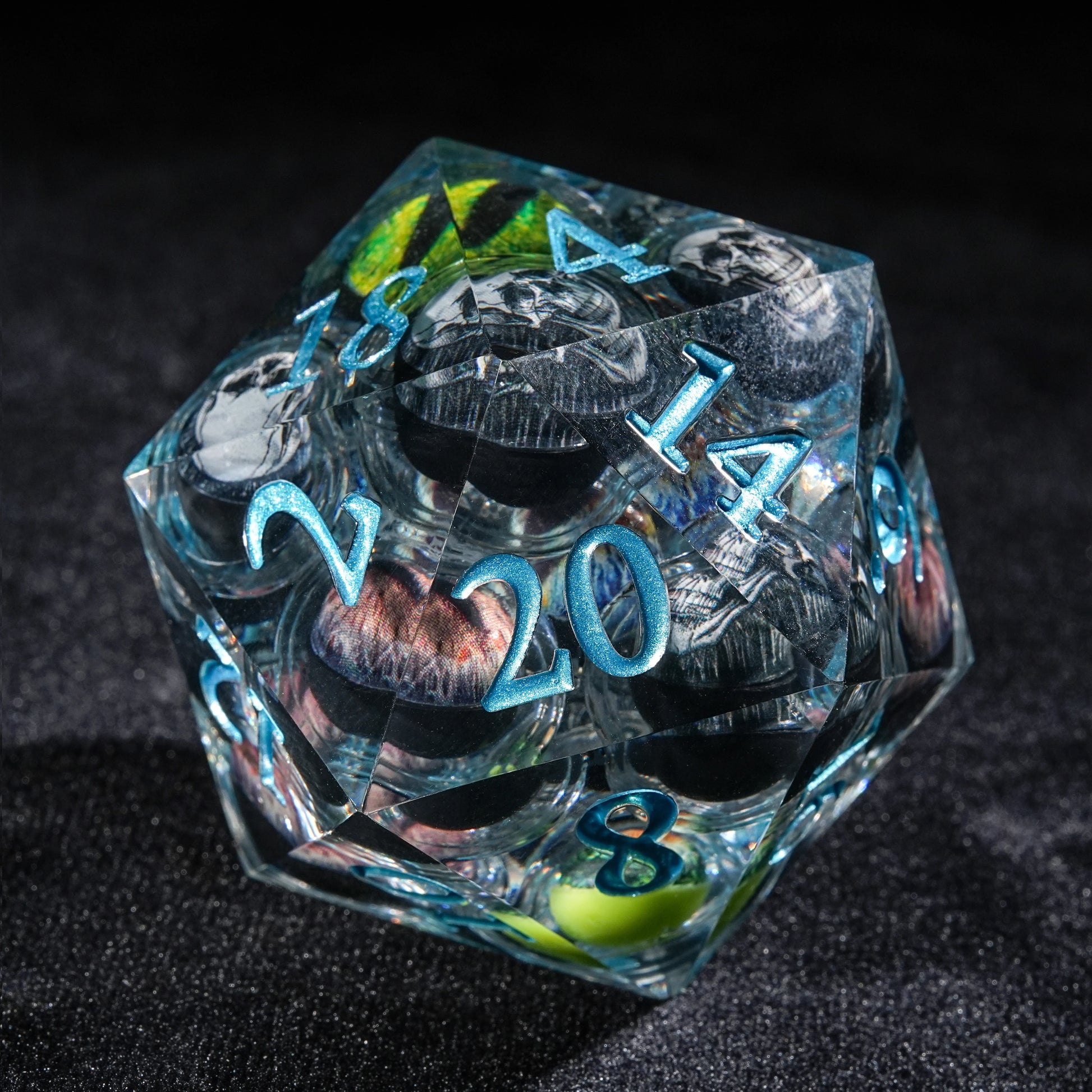 Eye of Odin 50mm Liquid Core Resin D20 Dice+Blue font | Bear Dice