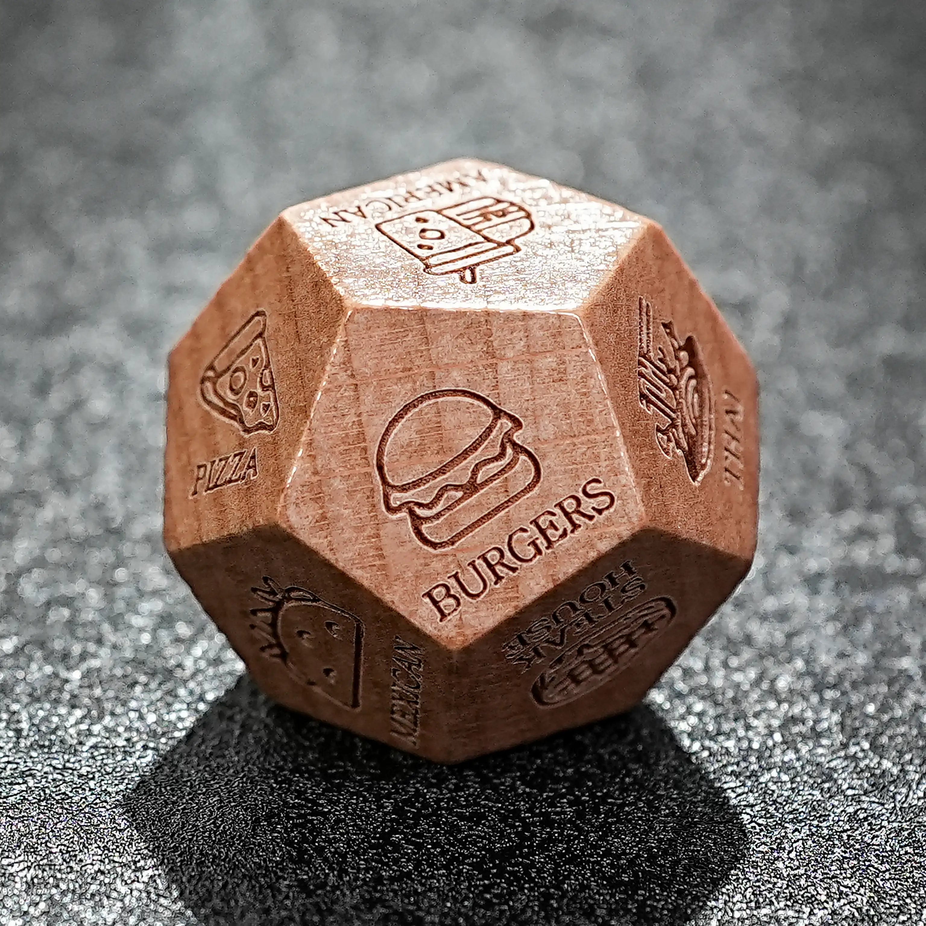 Hand Carved Wooden D20 Dice - Unique Fun Patterns