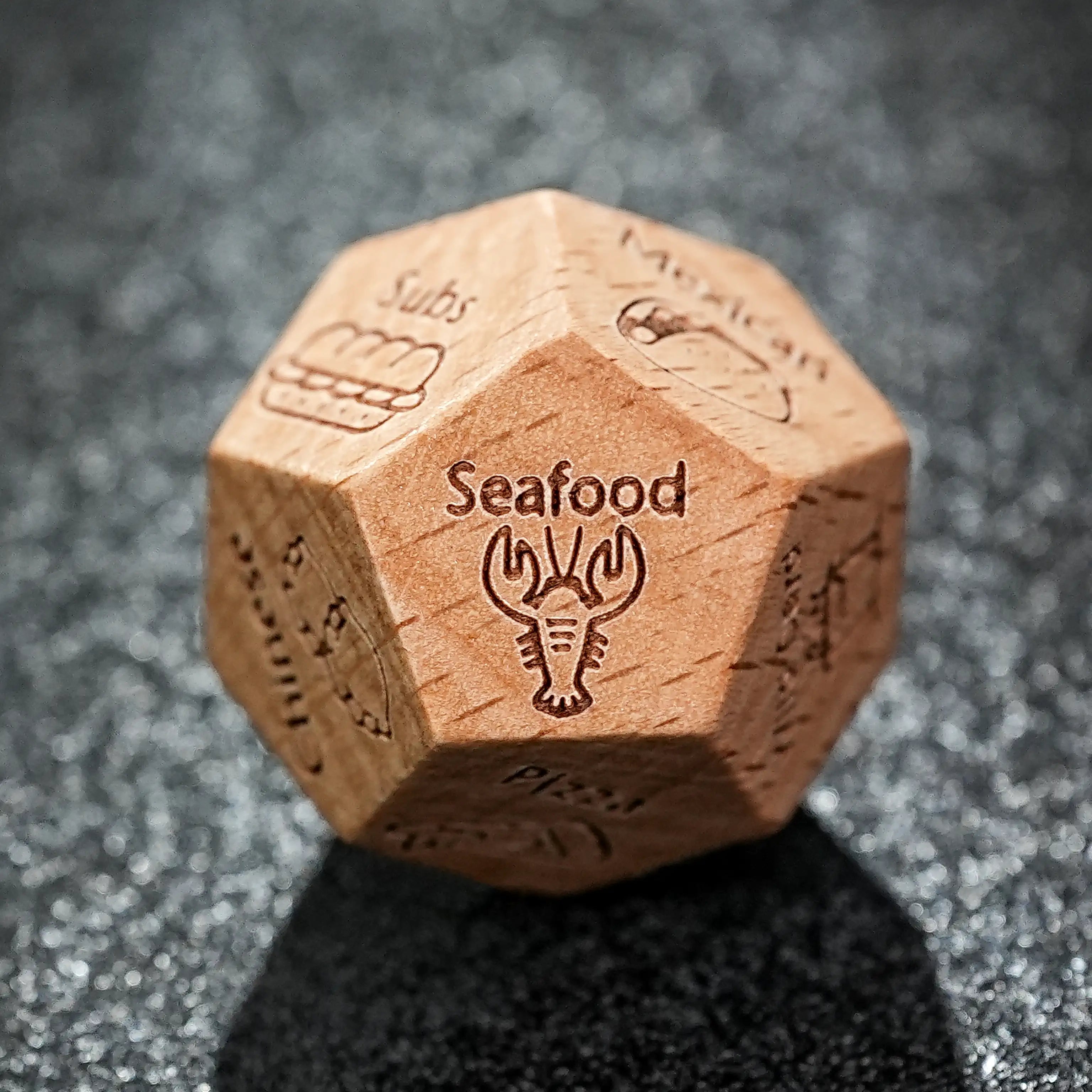Hand Carved Wooden D20 Dice - Unique Fun Patterns