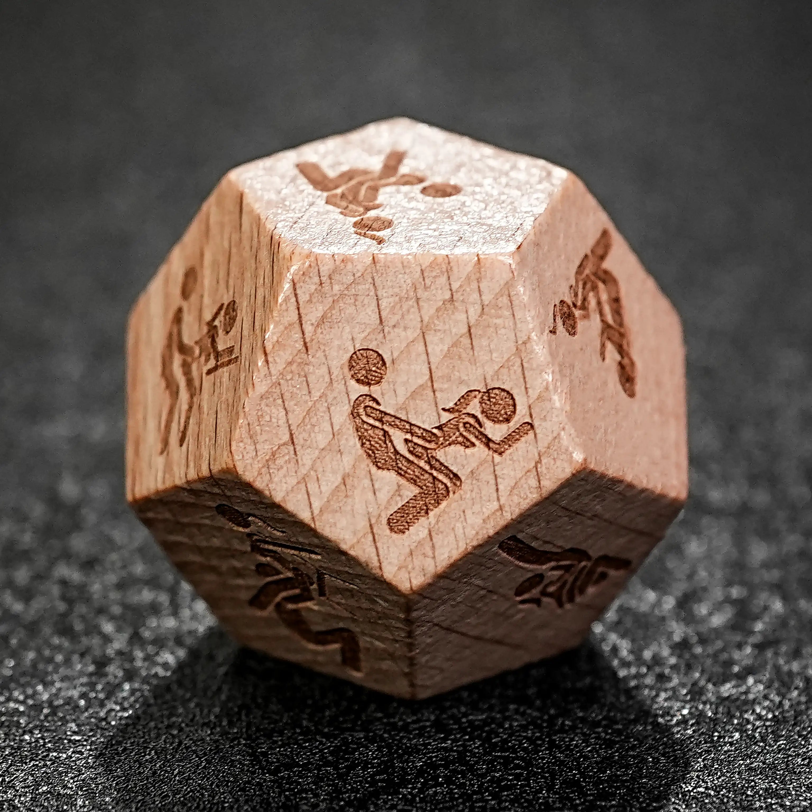 Hand Carved Wooden D20 Dice - Unique Fun Patterns