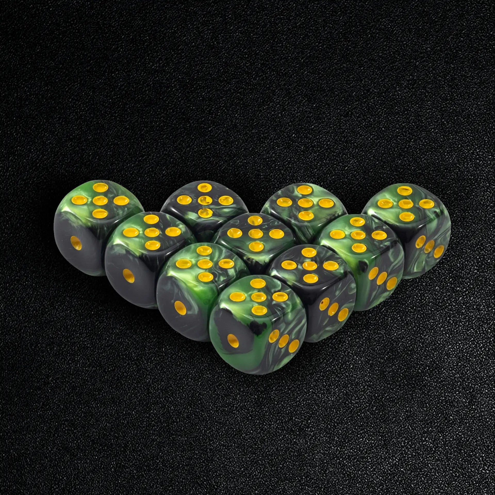 Gemini mixed black and green acrylic D6 dice set | 10 pieces in a set - Bear Dice