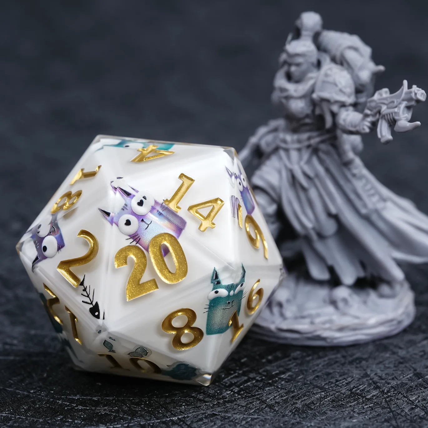 Giant D20 Dice - Monster Theme - Resin 35mm DND Roleplaying Dice - Bear Dice