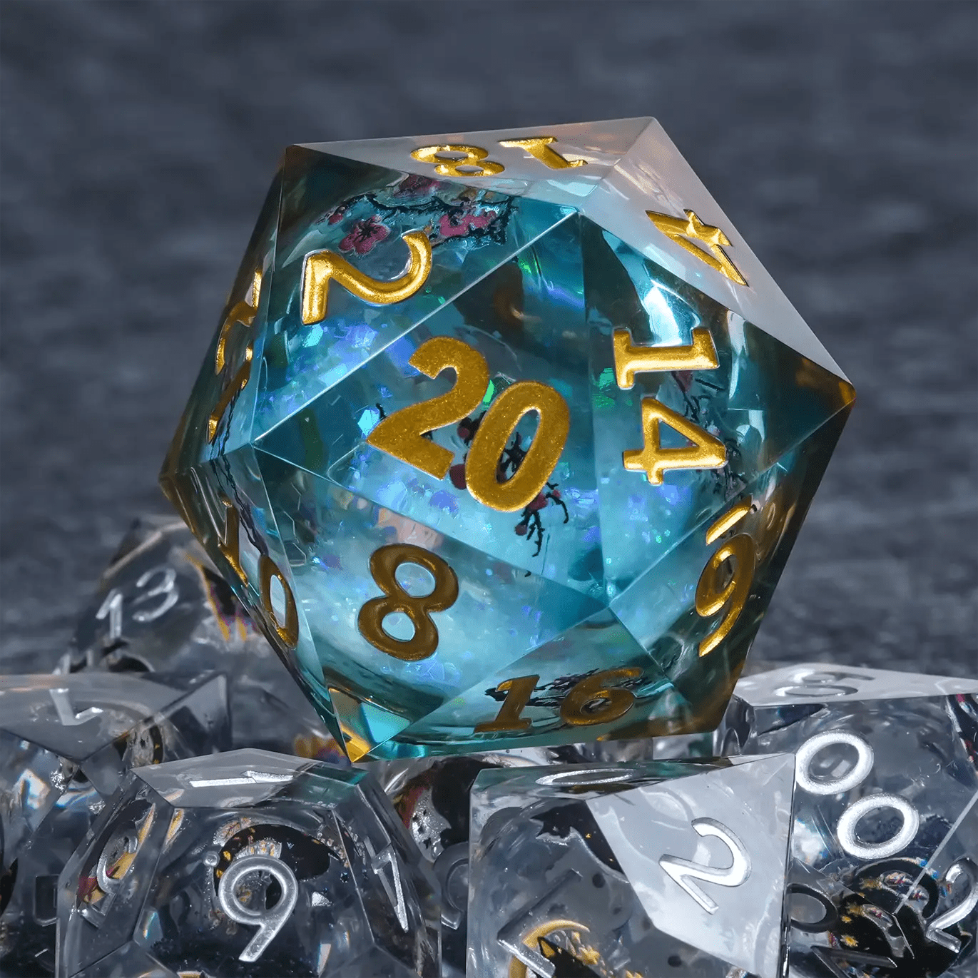 Giant D20 Dice Plum Liquid 35mm Resin RPG Dice - Bear Dice