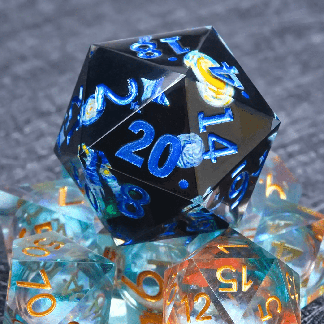 Giant Resin D20 Dice - Van Gogh Elements 35mm DND Dice - Bear Dice