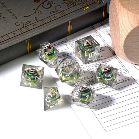 Green Crocodile Core DND Resin Dice for Tabletop Games | Bear Dice
