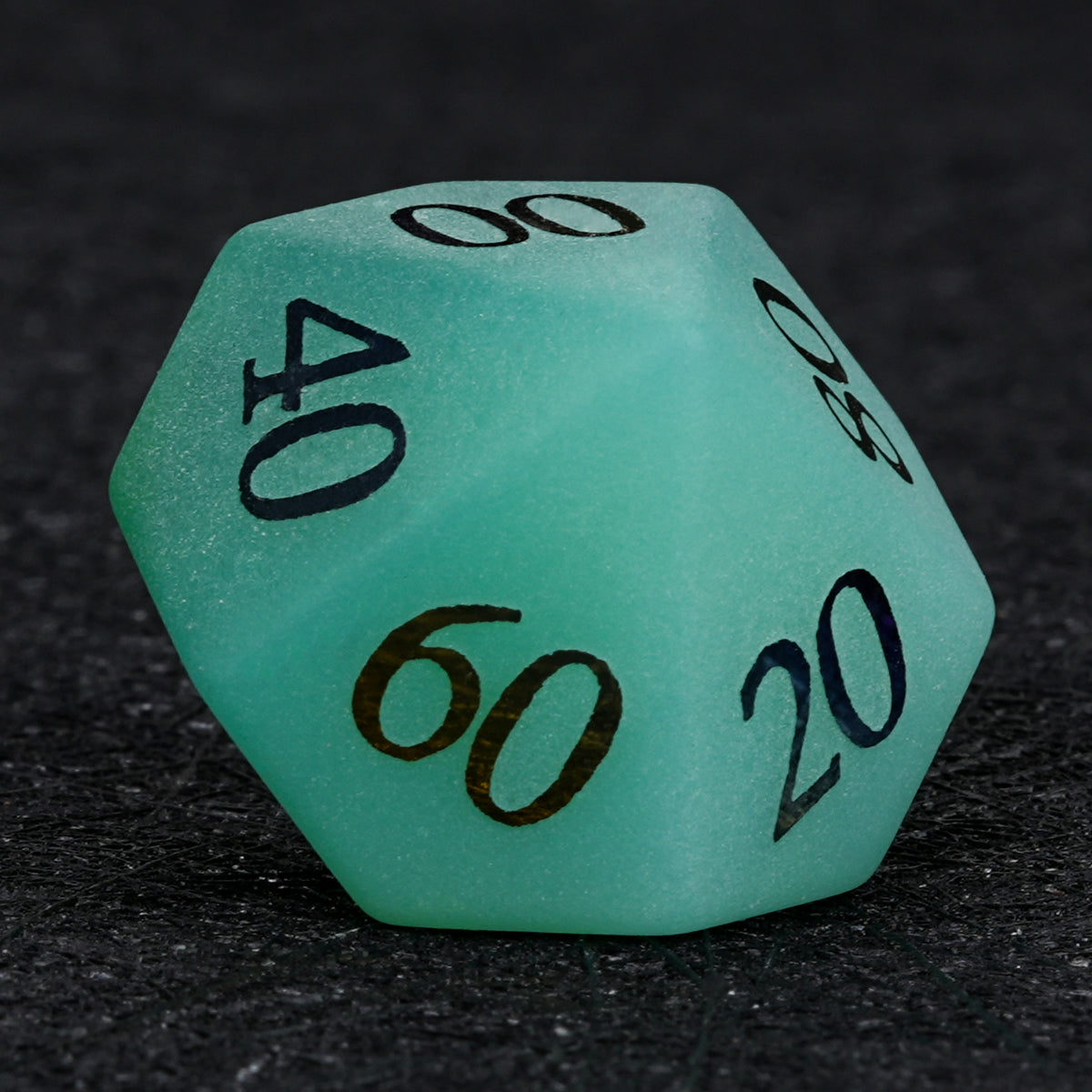 Mint green opal D100 percentile dice with colorful tens numbers - Bear Dice