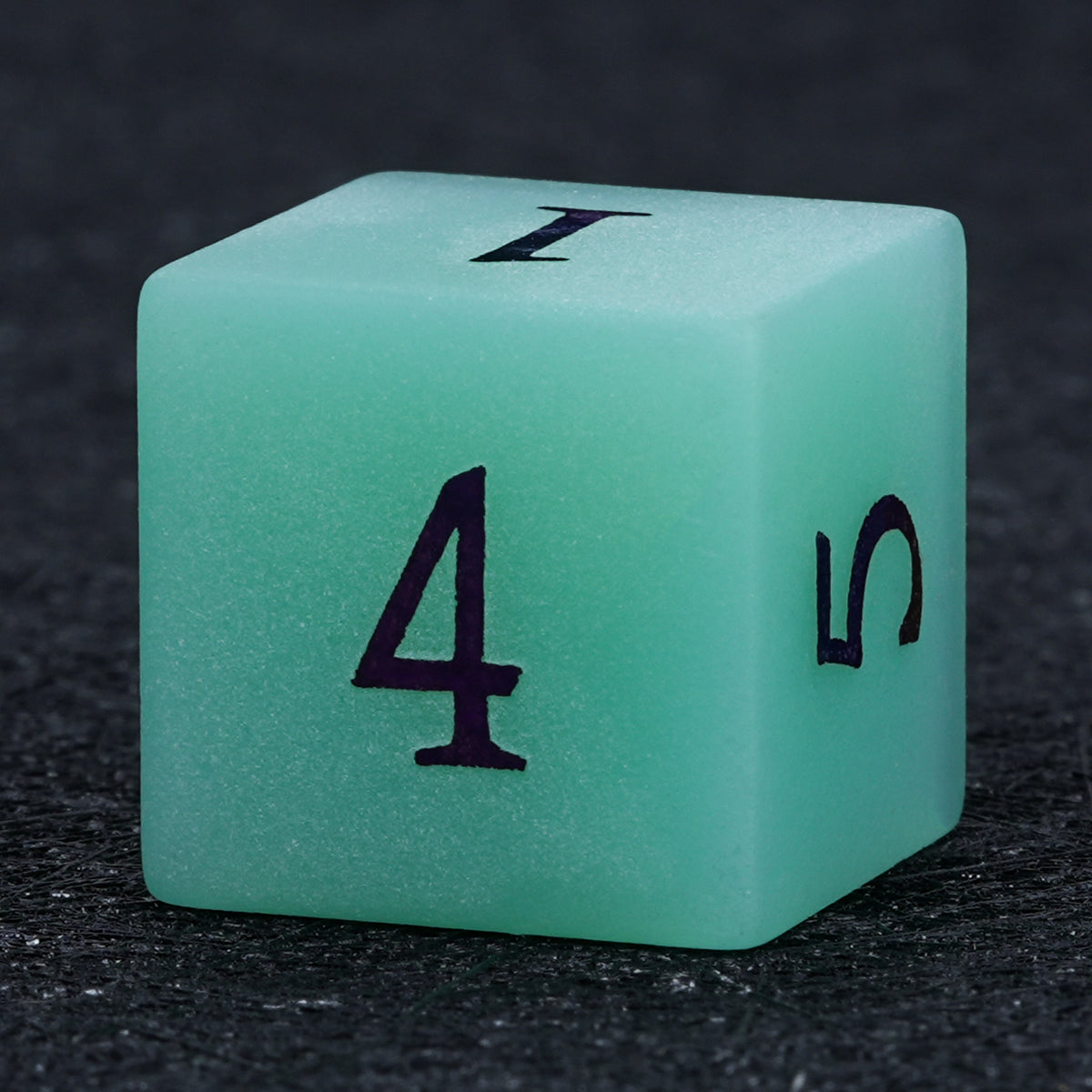 Mint green opal D6 dice with colorful numbers - Bear Dice