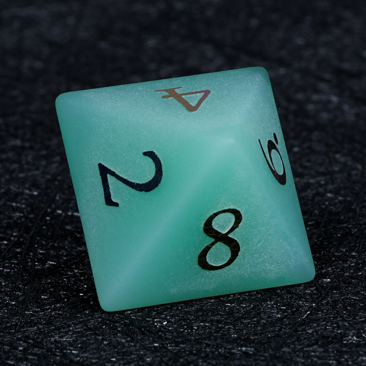 Mint green opal D8 dice with colorful numbers - Bear Dice